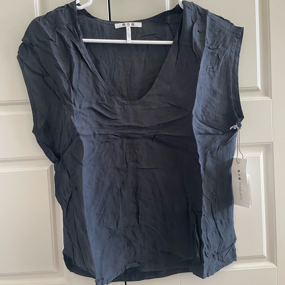 Three Dots Charcoal Short Sleeve Top